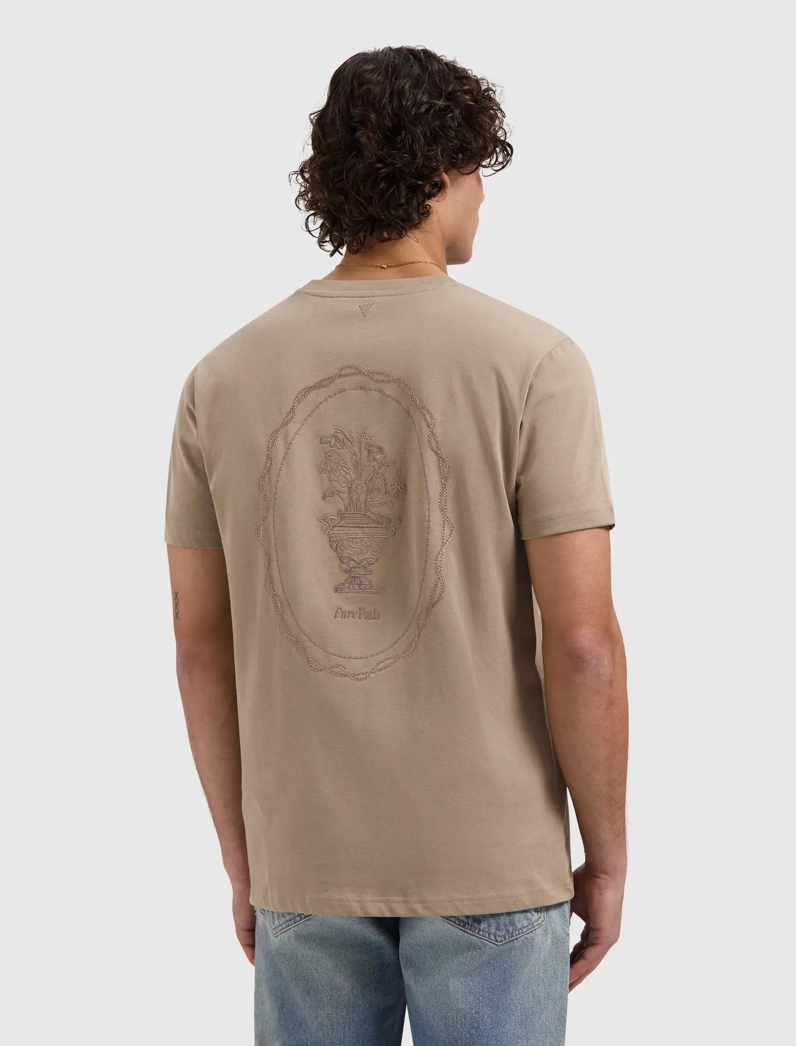 Pure Path - Embroidered Vase T-Shirt Taupe