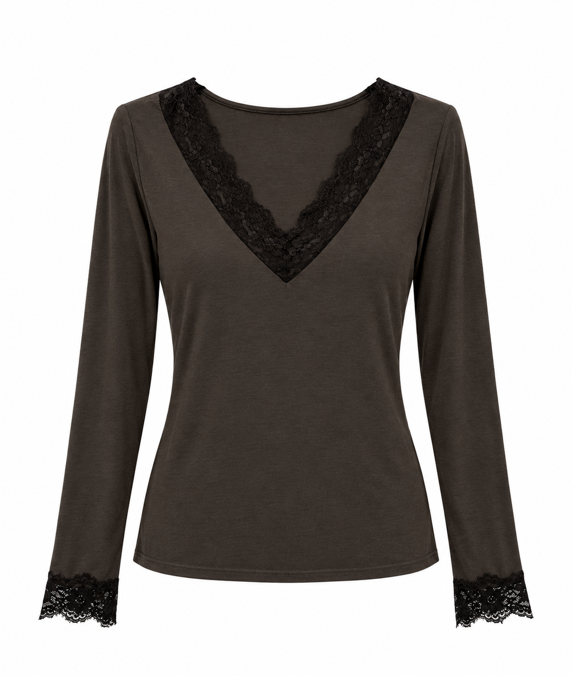 Longsleeve V hals - Casmere blend met kant 
