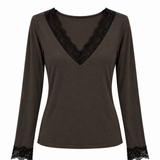 Longsleeve V hals - Casmere blend met kant 
