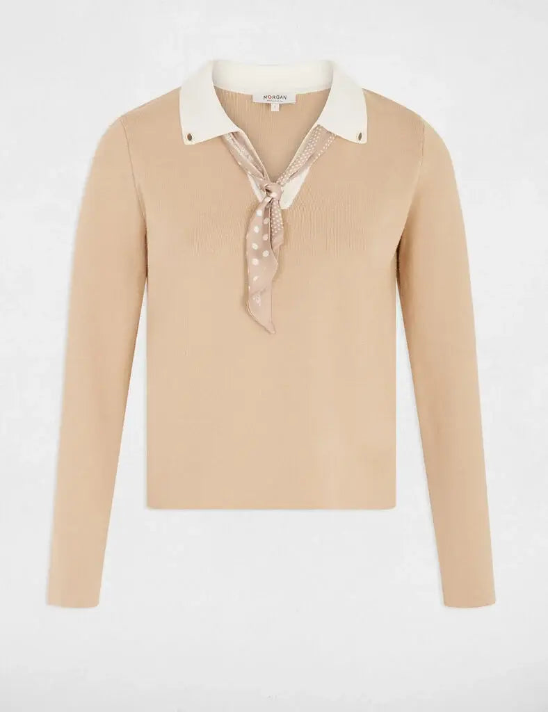 Morgan - Trui V-Hals met Sjaaltje Beige