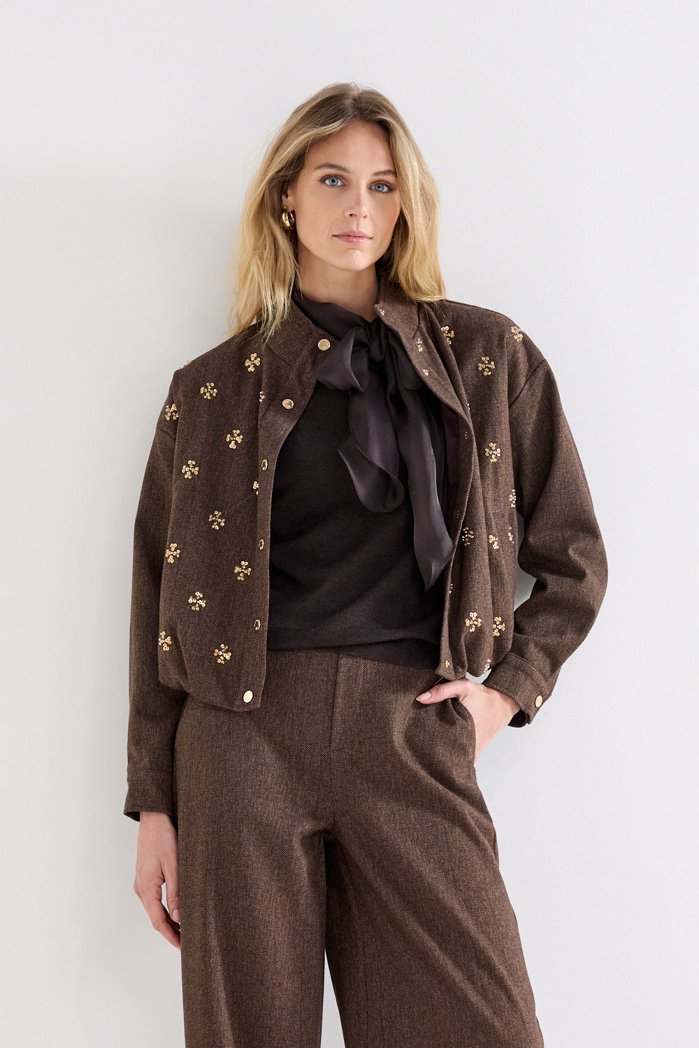 Tramontana - Tweed jasje Sequins Coffee