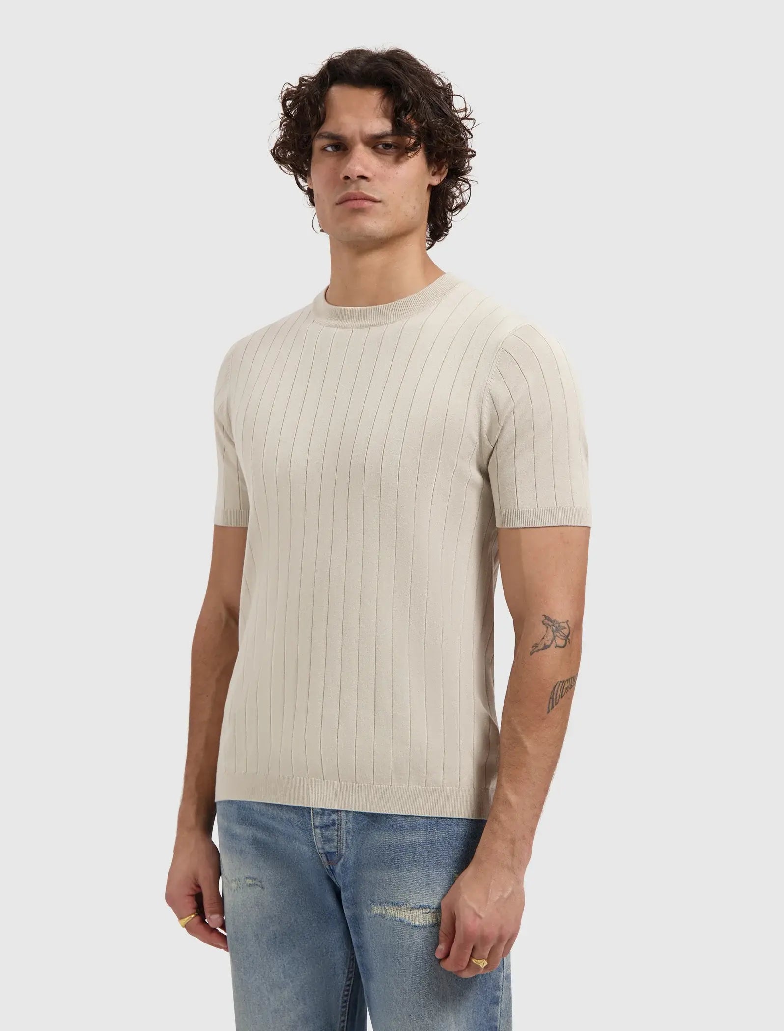 Pure Path - Drop-Needle Knit T-Shirt Sand