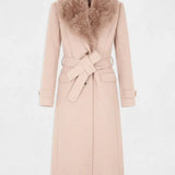 Morgan - Mantel met faux-fur kraag Beige