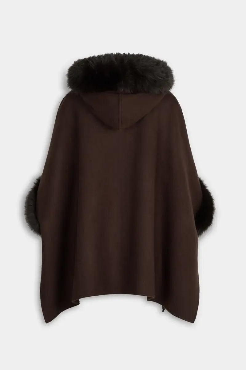 Morgan - Poncho Faux Fur donkerbruin