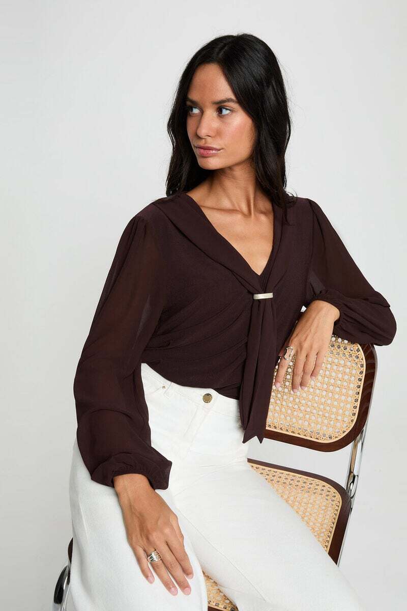 Morgan - Blouse top met Strik Bruin