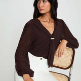 Morgan - Blouse top met Strik Bruin