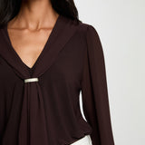 Morgan - Blouse top met Strik Bruin