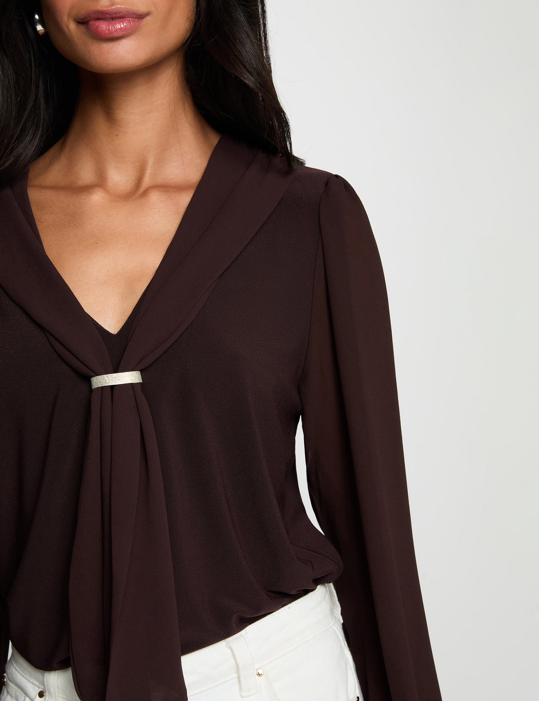 Morgan - Blouse top met Strik Bruin