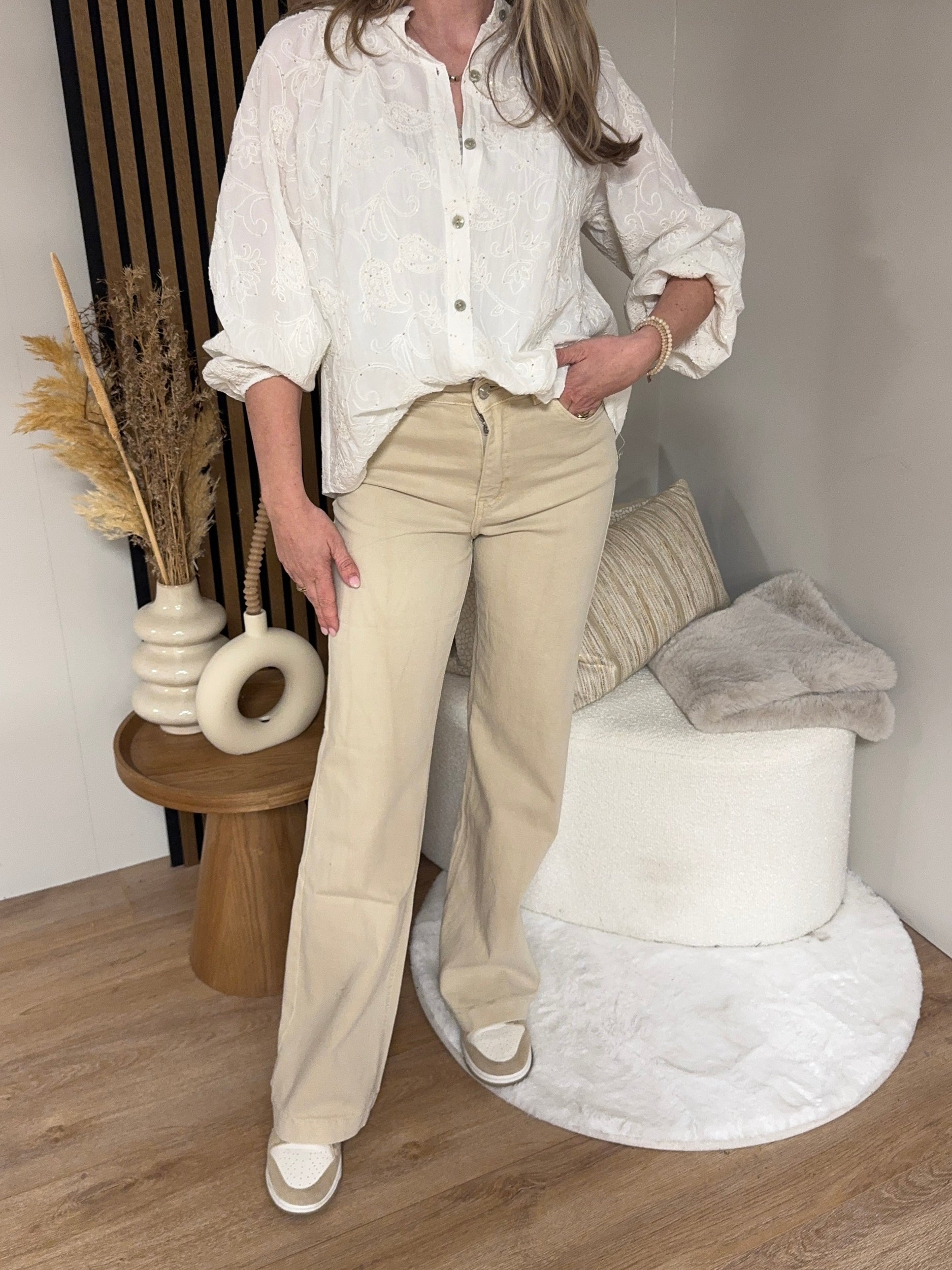 Wide Leg Jeans - Lotte Beige 