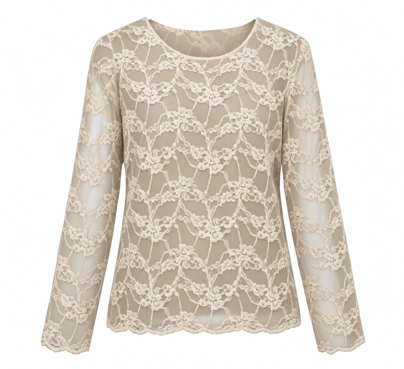 Top - Mesh Kant gebroken wit
