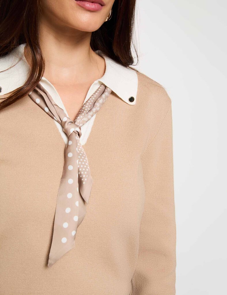 Morgan - Trui V-Hals met Sjaaltje Beige