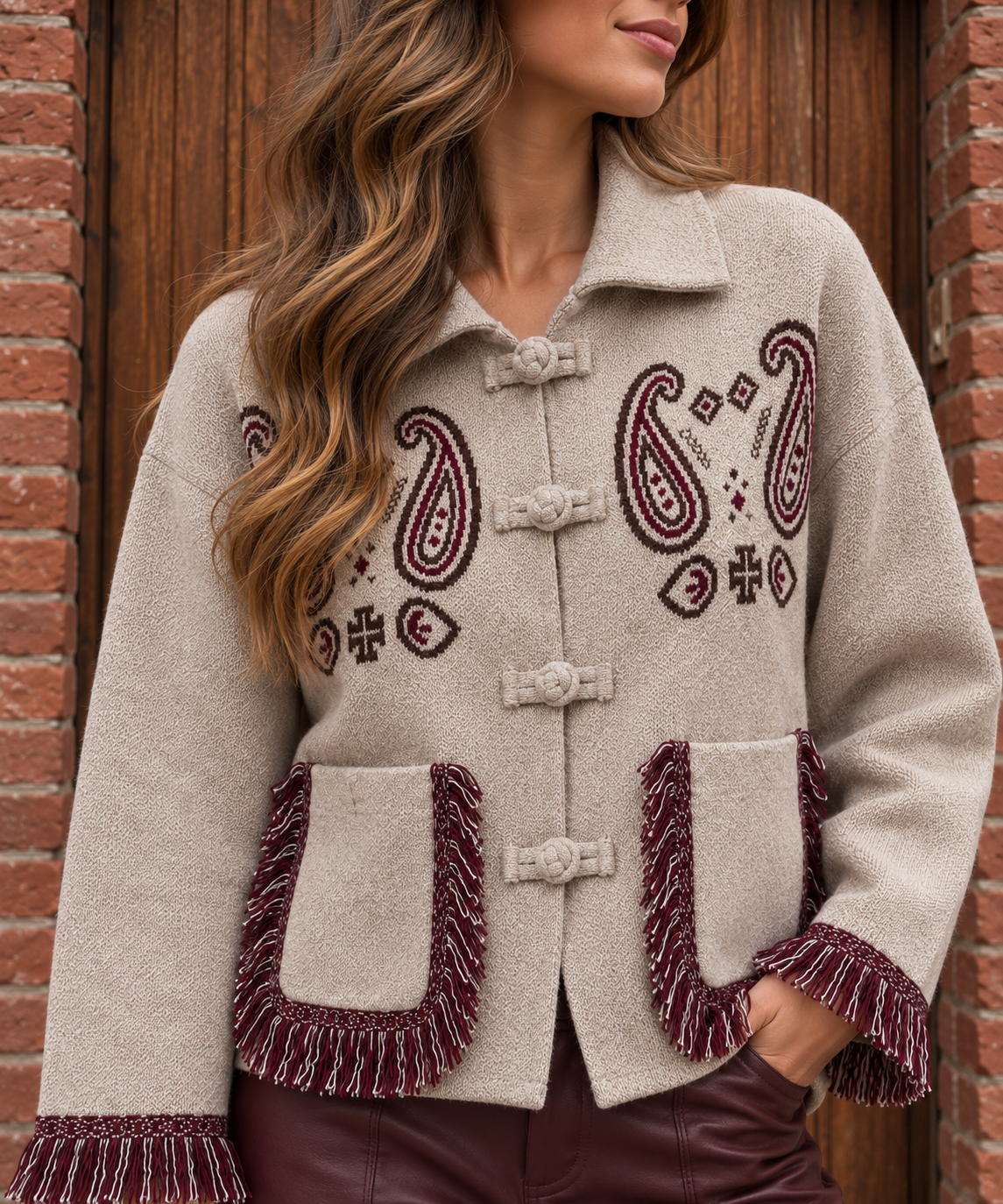 Vest - Paisley print beige bordeaux