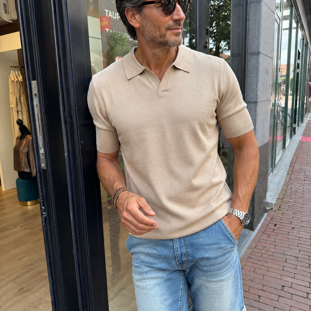 Polo met V-hals - Taupe