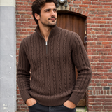Heren Sweater - Kabel Zip Bruin
