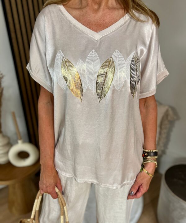 T-shirt - V-neck Feather gold